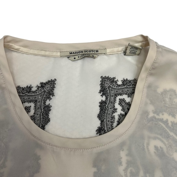 Maison Scotch Beige Black Graphic Top 3/4 Sleeves Size S - Picture 10 of 10